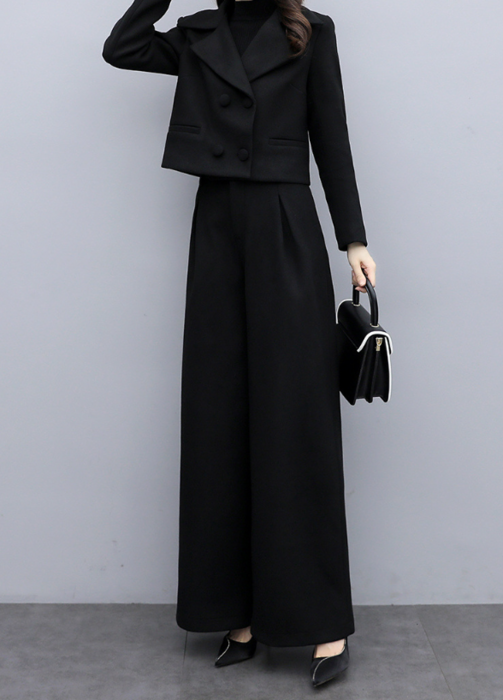 骨格ウェーブラペルジャケット×ワイドパンツセットアップ