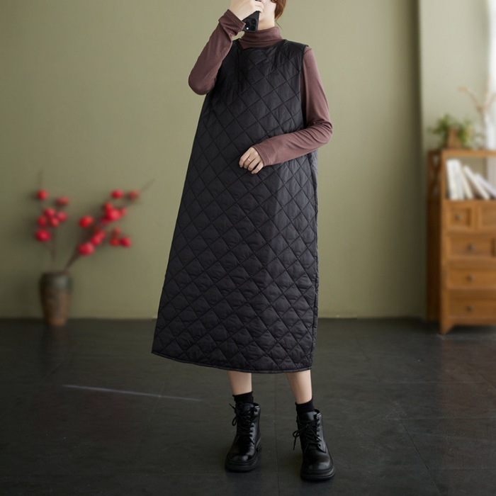 骨格ウェーブキルティングノースリーブワンピース