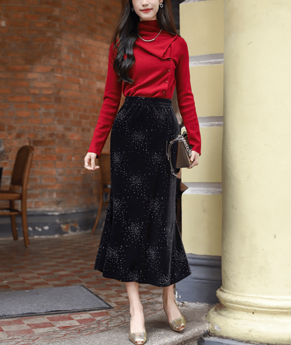 骨格ウェーブフィッシュテールベロアスカート