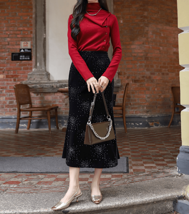 骨格ウェーブフィッシュテールベロアスカート