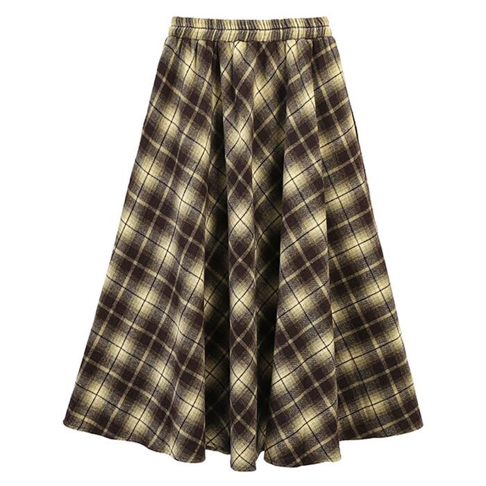 骨格ウェーブチェック柄フレアロングスカート