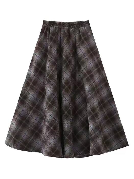 骨格ウェーブチェック柄フレアロングスカート