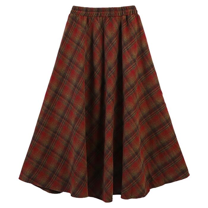 骨格ウェーブチェック柄フレアロングスカート