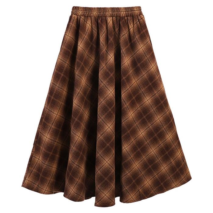 骨格ウェーブチェック柄フレアロングスカート