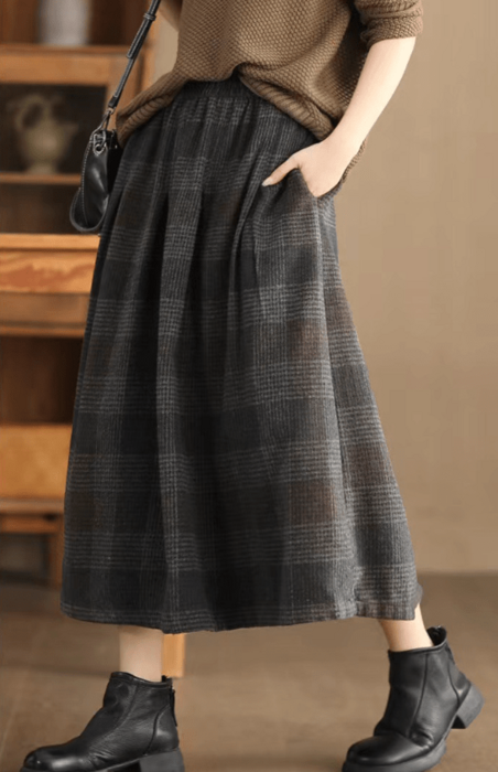 骨格ウェーブ骨格ウェーブチェック柄ギャザースカート
