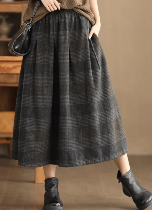 骨格ウェーブ骨格ウェーブチェック柄ギャザースカート