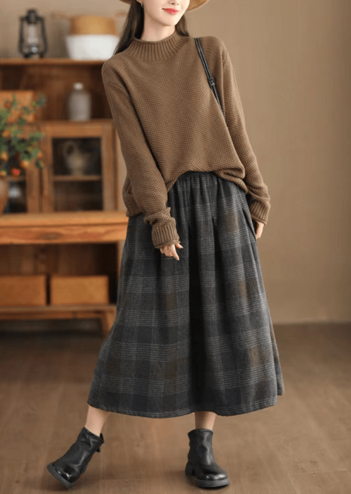 骨格ウェーブ骨格ウェーブチェック柄ギャザースカート