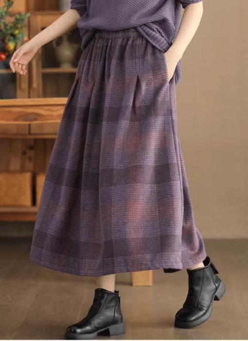 骨格ウェーブ骨格ウェーブチェック柄ギャザースカート