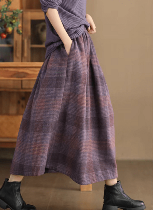 骨格ウェーブ骨格ウェーブチェック柄ギャザースカート