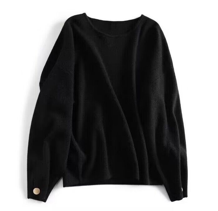 骨格ウェーブラウンドネックプルオーバーニットトップス