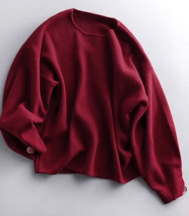 骨格ウェーブラウンドネックプルオーバーニットトップス