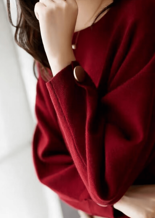 骨格ウェーブラウンドネックプルオーバーニットトップス