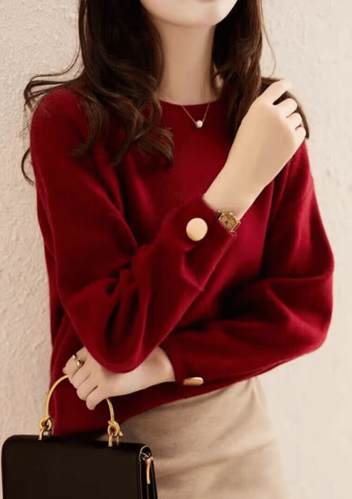 骨格ウェーブラウンドネックプルオーバーニットトップス