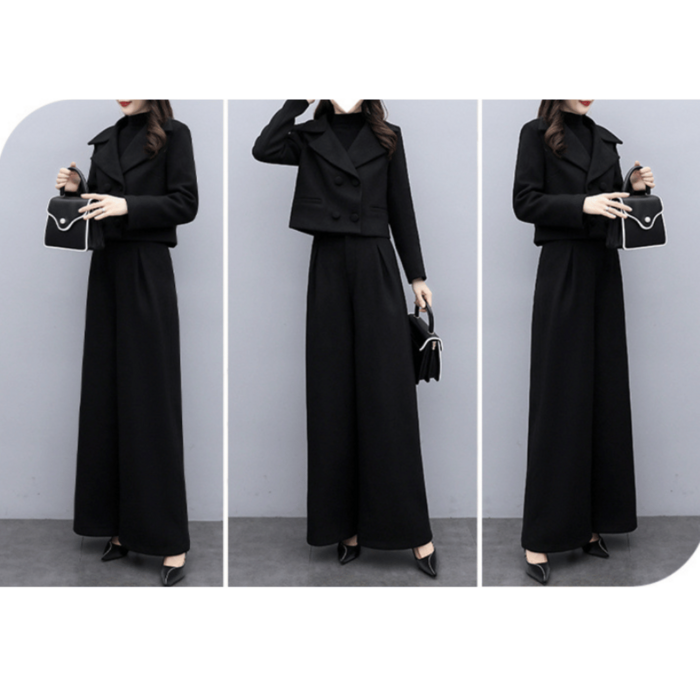 骨格ウェーブラペルジャケット×ワイドパンツセットアップ