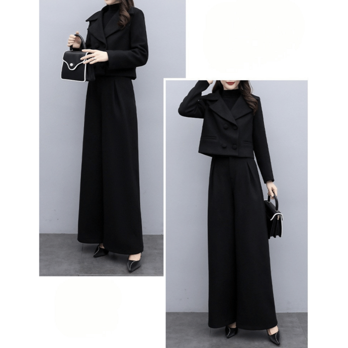 骨格ウェーブラペルジャケット×ワイドパンツセットアップ