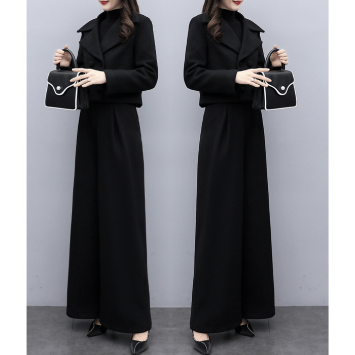 骨格ウェーブラペルジャケット×ワイドパンツセットアップ