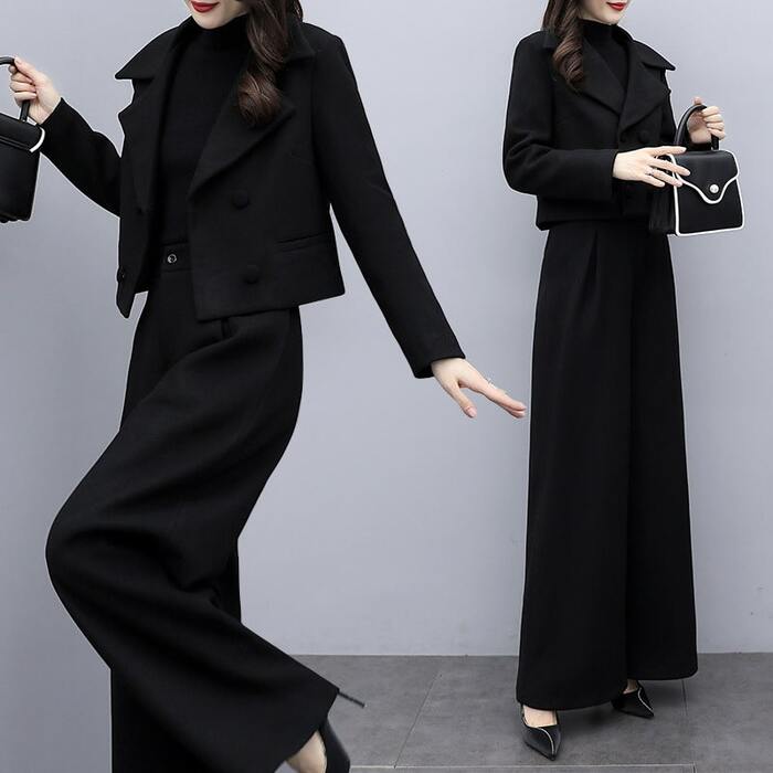 骨格ウェーブラペルジャケット×ワイドパンツセットアップ