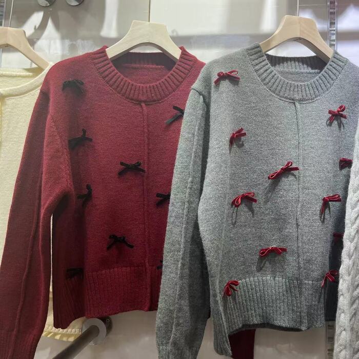 骨格ウェーブリボンニットトップス