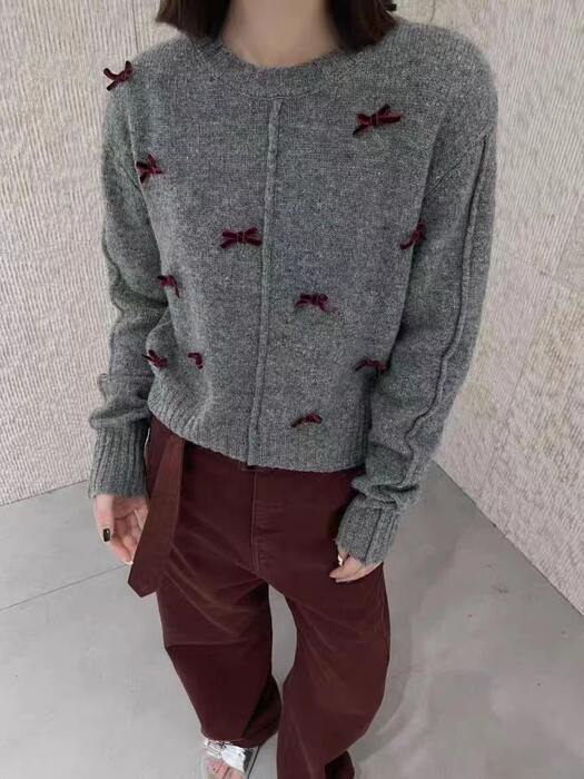 骨格ウェーブリボンニットトップス