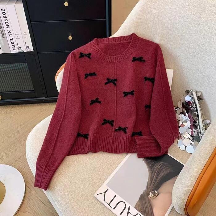 骨格ウェーブリボンニットトップス