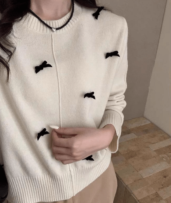 骨格ウェーブリボンニットトップス