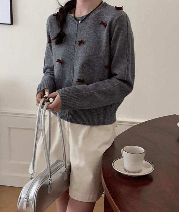 骨格ウェーブリボンニットトップス