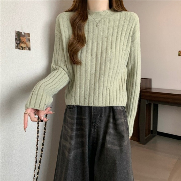骨格ウェーブドロップショルダーリブニットトップス