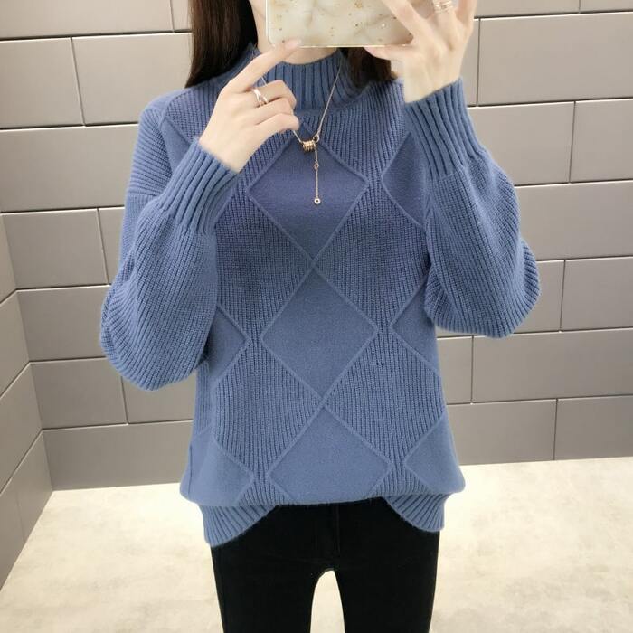 骨格ウェーブボトルネックデザインニットトップス