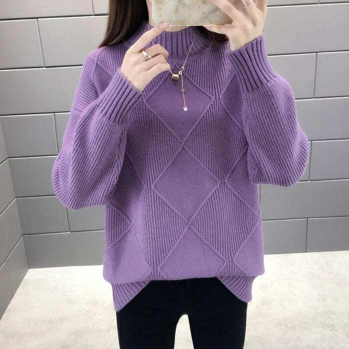 骨格ウェーブボトルネックデザインニットトップス