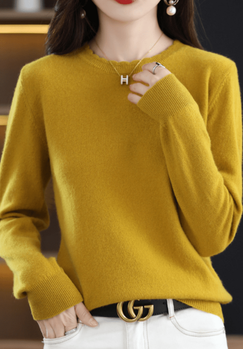 骨格ウェーブデザインクルーネックニットトップス