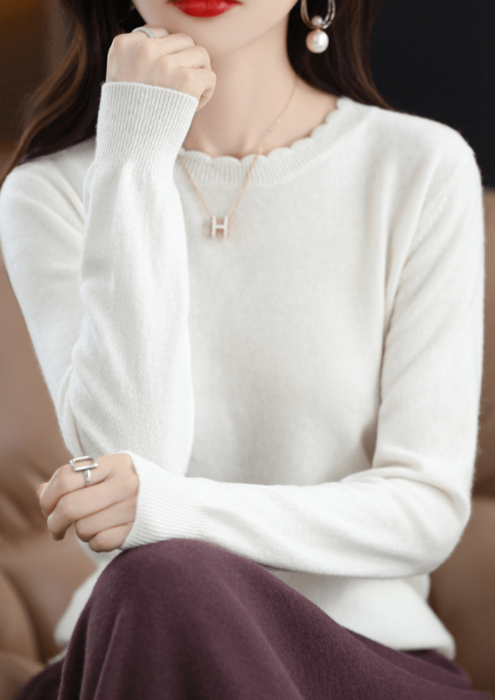 骨格ウェーブデザインクルーネックニットトップス