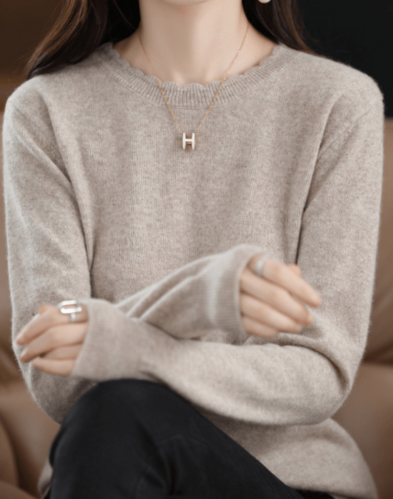 骨格ウェーブデザインクルーネックニットトップス