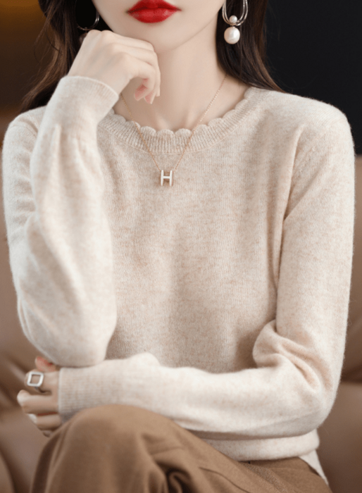 骨格ウェーブデザインクルーネックニットトップス