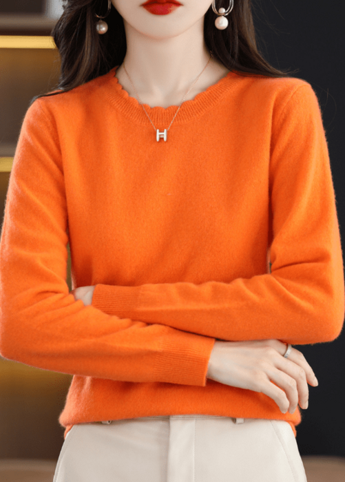 骨格ウェーブデザインクルーネックニットトップス