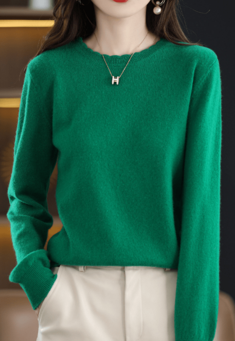 骨格ウェーブデザインクルーネックニットトップス