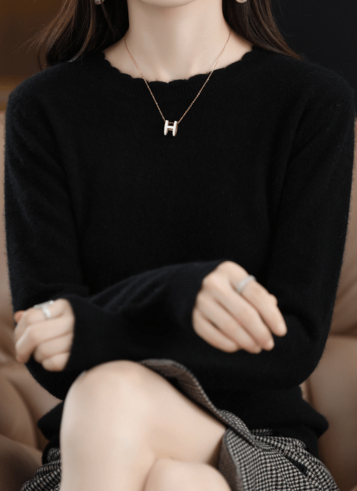 骨格ウェーブデザインクルーネックニットトップス