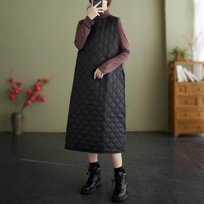 骨格ウェーブキルティングノースリーブワンピース