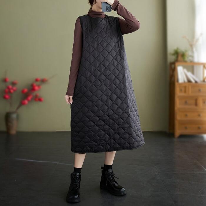 骨格ウェーブキルティングノースリーブワンピース