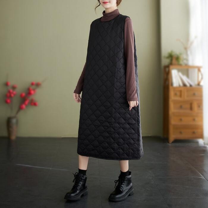 骨格ウェーブキルティングノースリーブワンピース