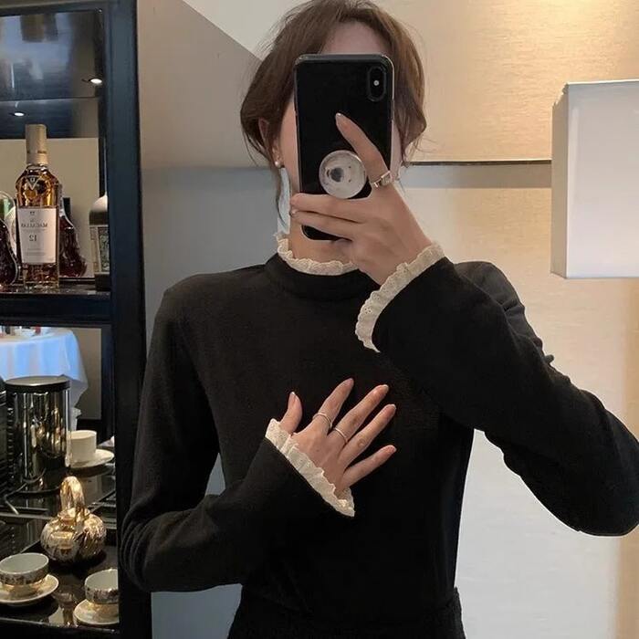 骨格ウェーブメロウネックトップス