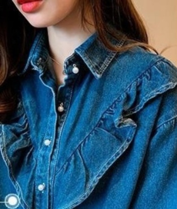 骨格ウェーブ服フロントフリルデニムトップス