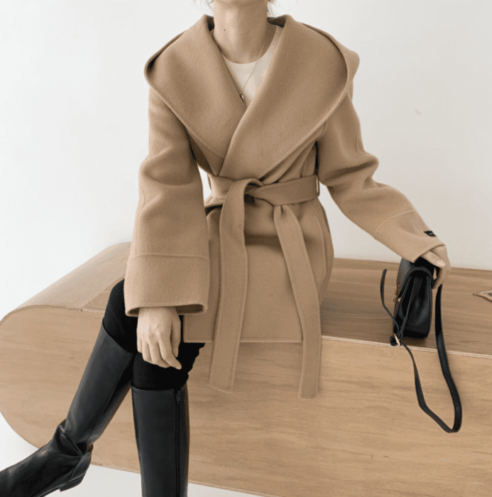 骨格ウェーブ服ベルト付きビックカラーアウターコート コート|骨格