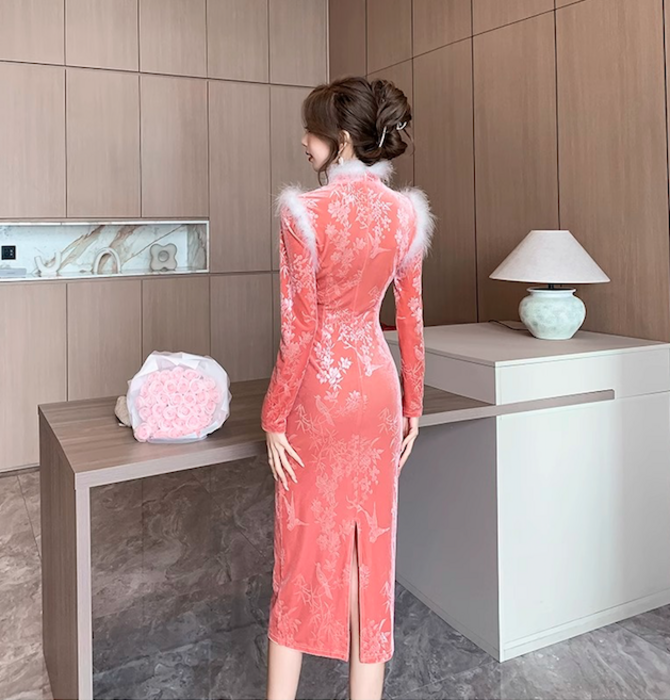 チャイナ服 フレッシュピンク チャイナドレス ドレス|チャイナ服専門