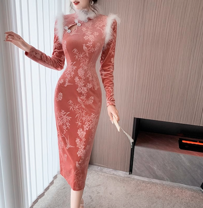 チャイナ服 フレッシュピンク チャイナドレス（ドレス