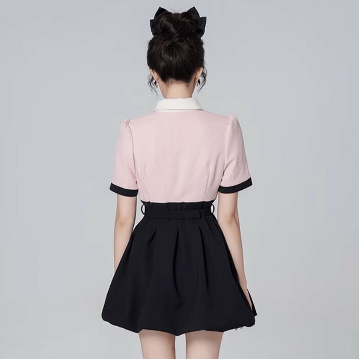 量産型/参戦服/推し活 ブラックリボンピンクミニワンピース ワンピース