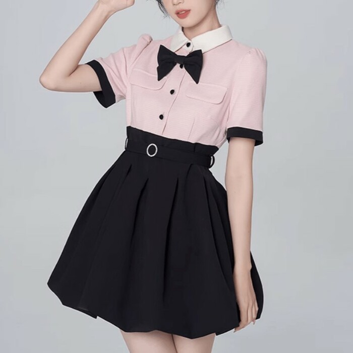 美品&即完売の人気品　 ブラックリボンミニワンピース リボン付きオケージョンミニワンピース 黒 春/秋 大人可愛い