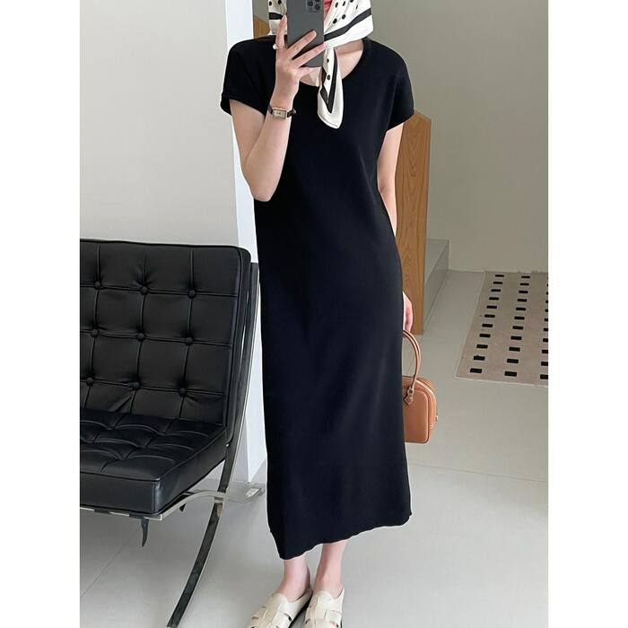 骨格ウェーブフレンチスリーブニットワンピース（ワンピース）｜骨格