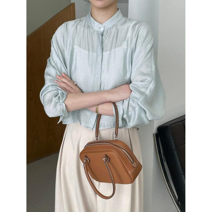 骨格ナチュラルスタンドカラーショート丈ブラウス ブラウス|骨格