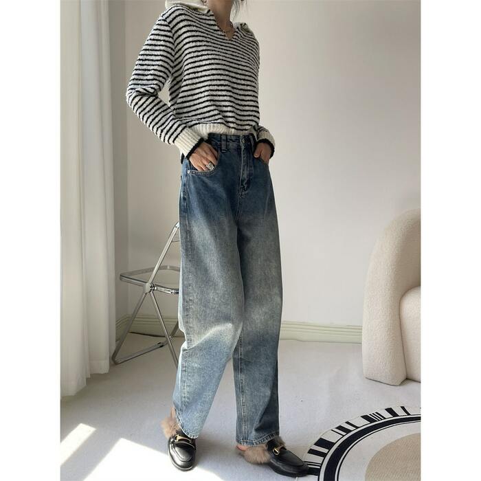 ハイウエスト ワイドレッグ デニムパンツ 骨格ウェーブハイウエストワイドレッグデニムパンツ（パンツ