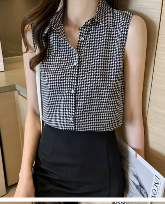 ranor☆千鳥格子柄ノースリーブシャツ☆XSサイズ☆美品 km-122014b0e5_1.jpg